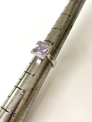 VTG Estate Find Sterling Silver Square Shape Amethyst Clear Crystal Ring Sz 7