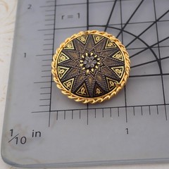 Vintage Miniature Damascene Trombone Clasp Round Domed Pin Brooch