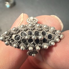 VTG 1000 Fine Silver Marquise Statement Ring Black Stones SZ 7.5