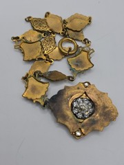 Antique Victorian Era Vermeil Medallion Chain Glass Cameo Pendant Choker 12″ SEE