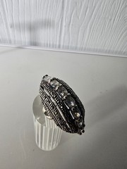 Vintage 925 Sterling Silver Marquesite Clear stone statement dome shiel ring TH