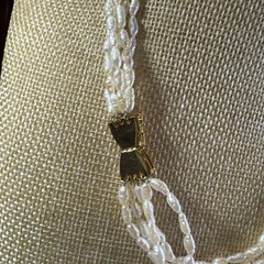 Vintage Genuine Fresh Water Rice Pearls Multi-strand Necklace 17”