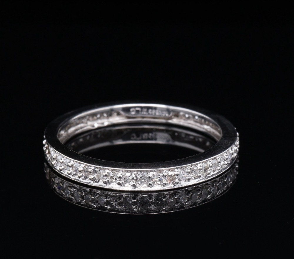 Vintage 14k White Gold Diamonds All The way Around Dress Ring Size O Val $3310.