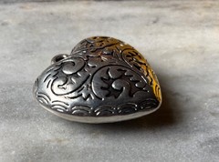 Vintage Tibetan Silver Repousse Heart Pendant 50x45mm CC712