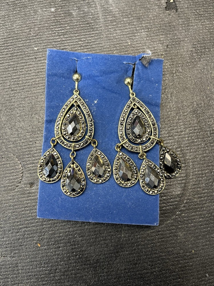 Avon Embellished Hematite Colored Chandelier Earrings – Vintage 2008