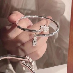 Vintage Flower Retro Rose Cuff Bangle 925 Sterling Silver Women Jewelry Bracelet