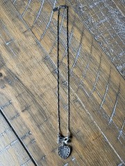 Vintage 1928 Heart And Bow Pendant Necklace Silver Tone Marcasite Accents 17”in