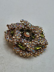 Vintage Olive Marquis & Aurora Borealis Rhinestone Brooch And Earrings Demi…