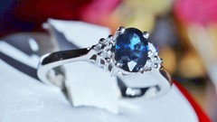 14k white gold sz 7.75 ring 1.00ct natural, treated sapphire diamond 3.30g N3397
