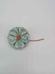 Vintage large enamelled turquoise flower brooch, 3.75 inches