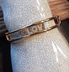 Retro Vintage ANNE KLEIN Pave Crystals Slide LOVE Cuff Bracelet NWOT S11