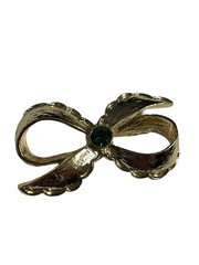 Gerry’s Bow Brooch Pin Green Rhinestone Gold Tone Tied Ribbon Vintage Dainty