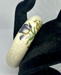 Vintage Porcelain Ceramic Bangle Bracelet Crackle Hand Painted Floral Design