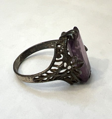 Vintage Sterling Silver Art Deco Style Emerald Cut Amethyst Ring Size 4.25