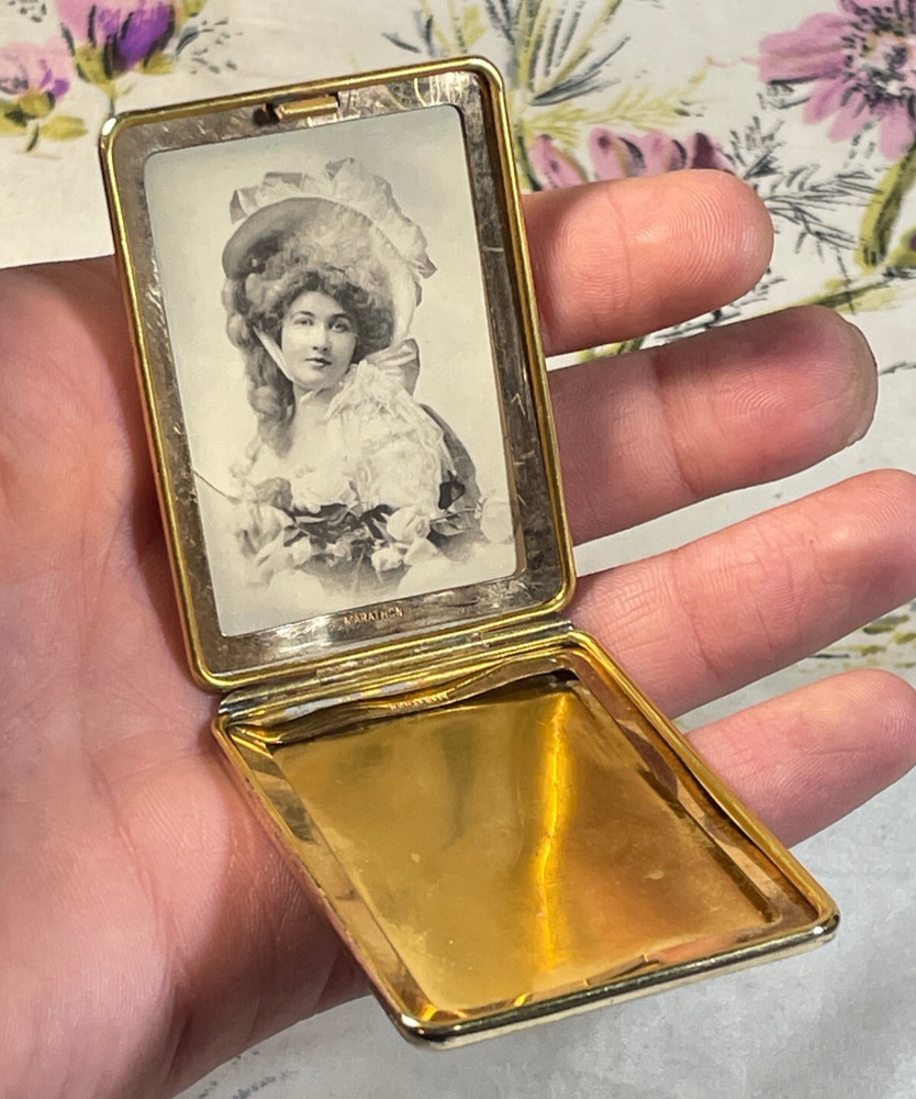 Antique Marathon Brass Plated Rectangular Picture / ID Necklace Locket Pendant