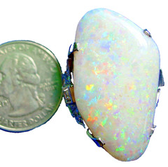 Original EARTH MINED OPAL DIAMOND Deco Style Ring PLATINUM Filigree Statement
