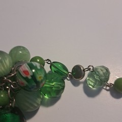 Vtg Green Glass Plastic Beads Metal Disks 28″ Inches Chip Large Bead Millefiori