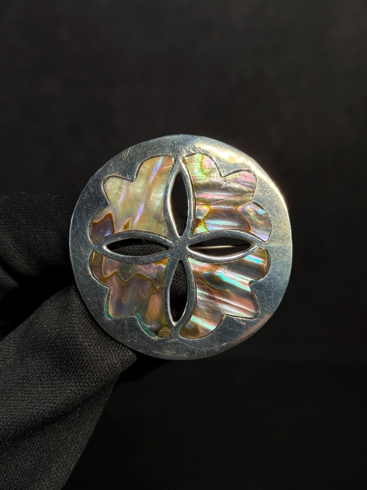 Taxco EMI Sterling Silver Abalone Sand Dollar Brooch Pendant Mexico