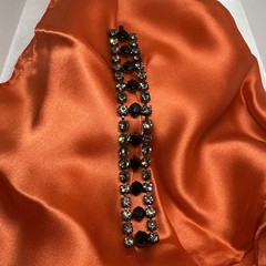 Vtg Wavy Black Crystal and Rhinstones Victorian Bracelet. 1”x7”. See pics.