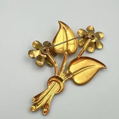 Large Vintage Gold Tone Flower Bouquet Brooch Pin Aqua Blue Lucite 1940s 1950s