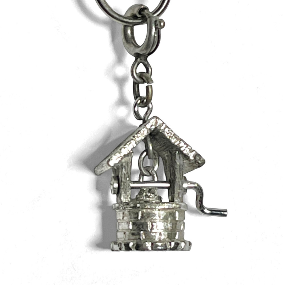 VTG Monet Wishing Well Charm Silver Tone Pendant Moving Handle Miniature Cute