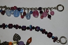 Vintage to now lot of 3 glass metal plastic beaded chain charm bracelets