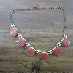 Vintage Thermoset Necklace Red Gold Tone 18 Inch