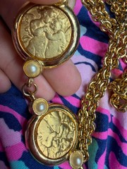 VIntage Necklace Chain Coin Pendant Angel Cherub Double 90s Style 22 Inches