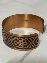 Vintage Handcrafted Genuine Copper Cuff Bracelet With Tribal Geometric Pattern