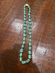 Vintage Turquoise Chinese Export Necklace with Silver Filigree Clasp 24″ 89g