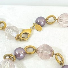 Vtg KJL Kenneth Jay Lane Long Bead Faux Pearl Necklace Faceted Lilac Signed