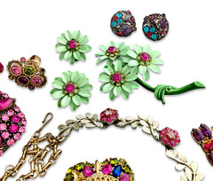 Vintage Pink Rhinestone Repair Costume Jewelry Lot Signed Coro Hollycraft Lisner