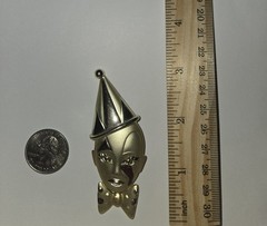 Vintage Sad Clown Pierrot Brooch Pin Gold Tone Red Enamel Tear Bowtie 3.25″