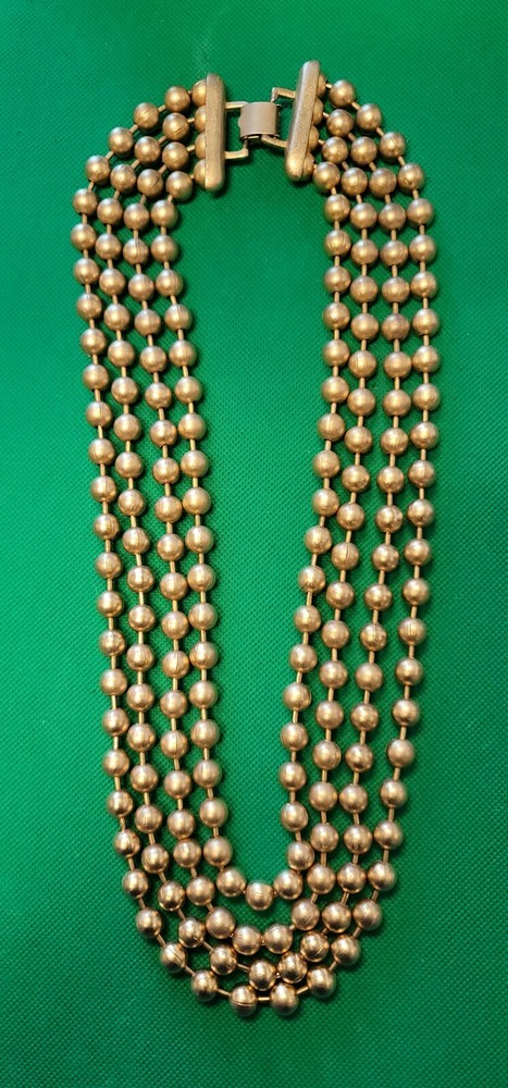 Vintage Yohai Satin Gold Tone Ball Chain (24 Inches) 4 Strand Necklace Signed