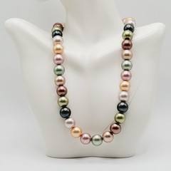 Lustrous Pastel Metallic Coated Glass Faux Pearls Earthy Jewel Tones 19 Inch