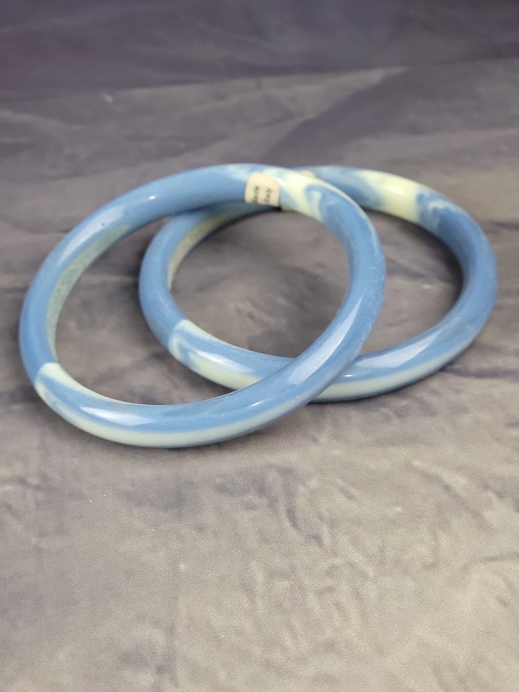 Vintage Blue and White Marbled Tube Bangle Bracelet Set of 2 – Made in Italy