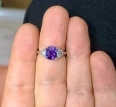14K White Gold Engagement Ring 2.51CT.Natural Purple Sapphire Cushion GIA Cert