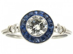 Art Deco Style Lab-Created Diamond & Sapphire 14K White Gold FN Engagement Ring