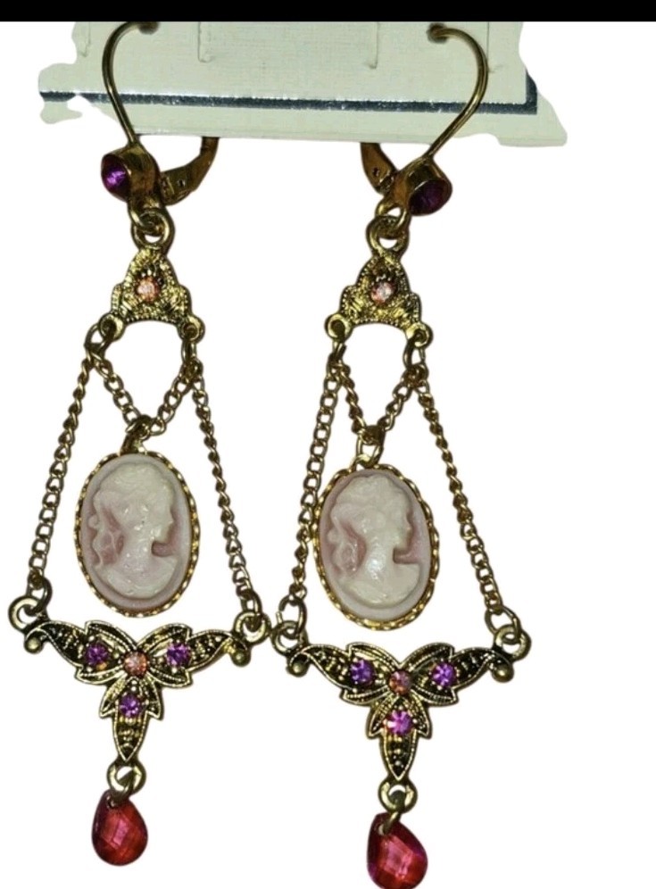 Vintage Catherine Stein Jeweled Cameo Drop Earrings NWT