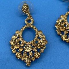 EARRINGS vintage large 1980s 1990s Evening Party Statement rhinestones goldtone