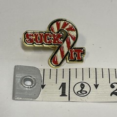 Funny Enamel Pin, Christmas Candy Cane,”Suck it”, Spencer’s Workshop, Snarky VTG
