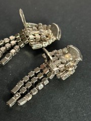 Vintage Clear Rhinestone Dangle Drop Clip-On Earrings Statement 2.25″