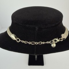 Vintage Silver Tone Brutalist Bib Statement Necklace Hammered Herringbone