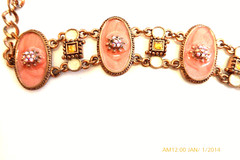 VINTAGE ART NOUVEAU ENAMEL RHINESONE COPPER BRACELET