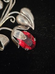 Sterling Silver Red Stone Flower Floral Brooch Pin 19.7 Grams
