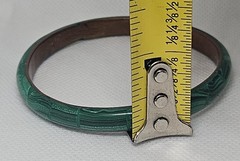 Vintage Copper & Malachite Inlay Bangle Bracelet 2.5″ ID Green Stone Mosaic