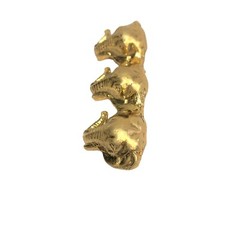 Vintage Pin 3 Elephant Heads Gold Tone Trunks Up 2.5 x .5 inches Brooch