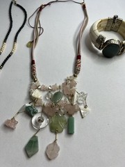 Vintage Asian Jade Rose Quartz Carved Beaded Necklaces Bracelet Jewelry Lot 7pcs