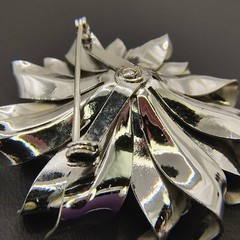 Vintage 3D Flower Brooch Pin Brushed Silver Tone Curled Petals Retro 1960s 2″