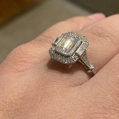 Art Deco Emerald Cut Lab Created Diamond Engagement 14Ct White Gold Finish Ring